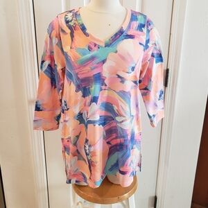 Soft Surroundings Size Medium Floral V-Neck Women's Top - Multicolor